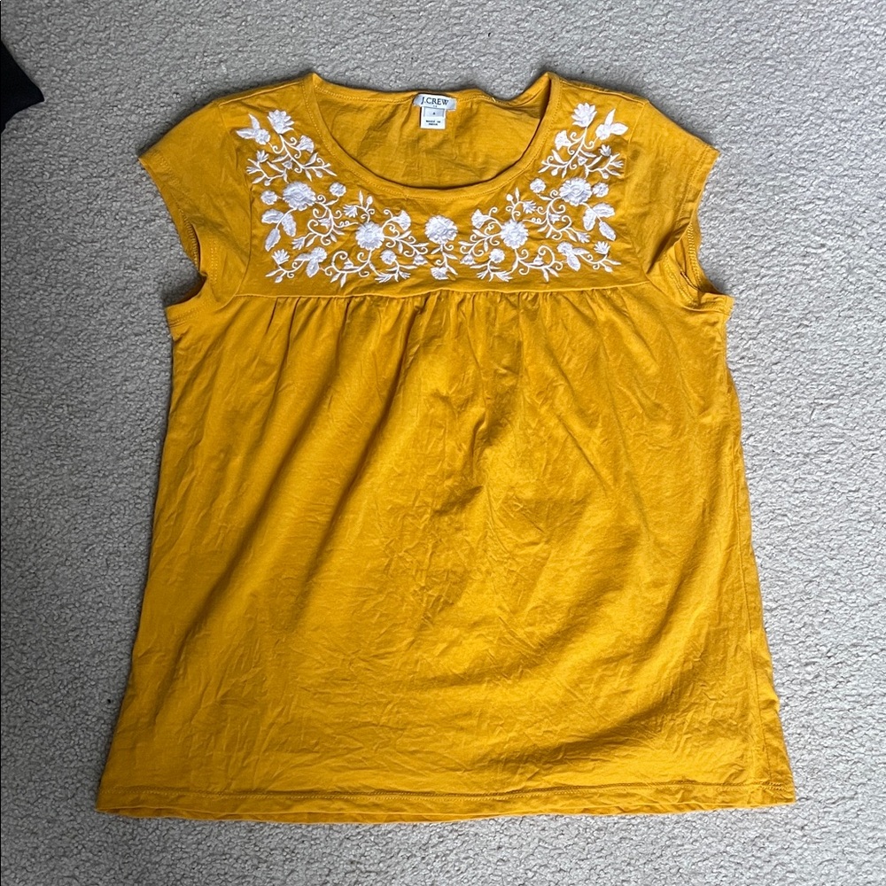 J. Crew Yellow Embroidered Scoop Neck Tank